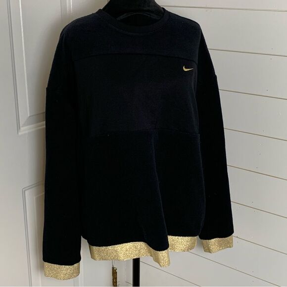NWT Nike women’s therma Icon Clash Fleece crewneck gold sparkle size XL - Picture 1 of 15